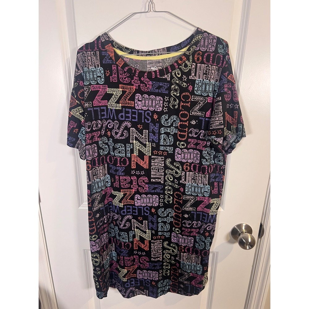 Secret Treasures Womens SleepShirt Allover Neon Typographic Print Black Size S/M